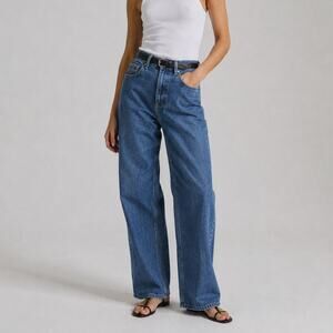 Evermore Jeans Womens S Blue Denim High-rise Wide Leg Straight